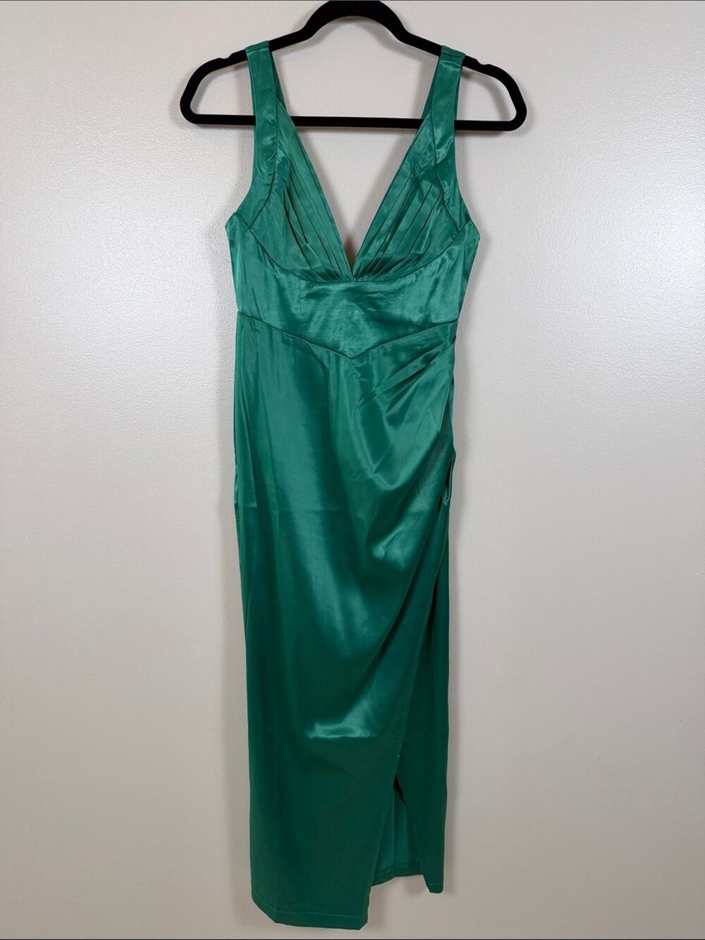 Hello Molly Forest Green Satin V-Neck Maxi Dress